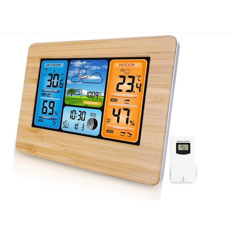 Station météo sans Fil Station météo numérique avec Station météo Thermomètre avec Alarme et humidité Baromètre Alarme Horloge météo à Phase Lunaire avec capteur extérieur (1/5)