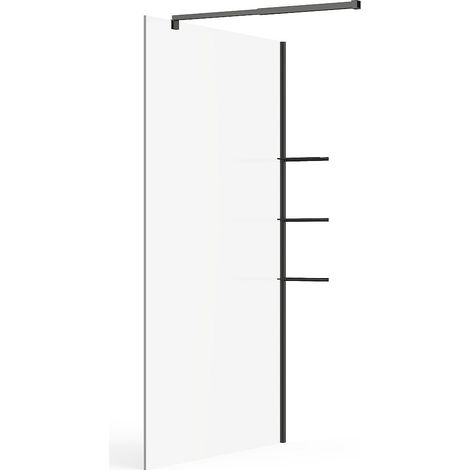 Paroi de douche à l'italienne avec étagères - Noir mat - Verre 6 mm - 120x200 cm - DAREN