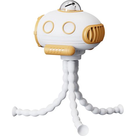 Ventilateur de poussette rechargeable par USB sans lame, 3 vitesses, refroidissement silencieux, oscillant automatiquement à 90 °, avec veilleuse musicale, pour l'extérieur, blanc (1/5)