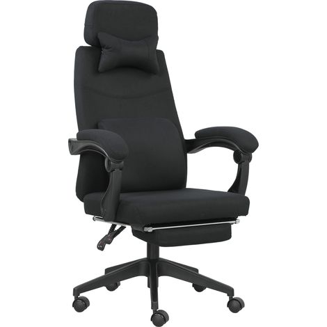 Fauteuil de bureau chaise de bureau grand confort dossier réglable repose-pied roulettes 360° lin 62 x 68 x 127 cm noir-Noir (1/5)