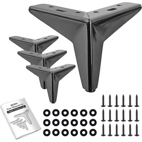 Verstellbare Schrankbeine, 10 cm (4 Zoll), Metall, Tischbeine, DIY-Sofafüße, abgewinkelt, schwarz gebürstet, 4er-Set (Farbe: Schwarz)