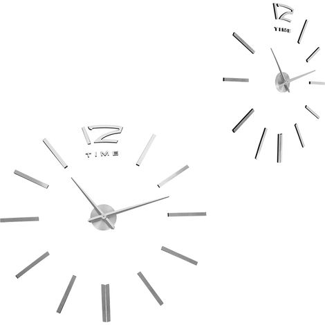 Horloge murale 3D miroir de luxe moderne à faire soi-même, grand format, autocollant décoratif argenté pour chambre, bureau ou maison. (1/5)