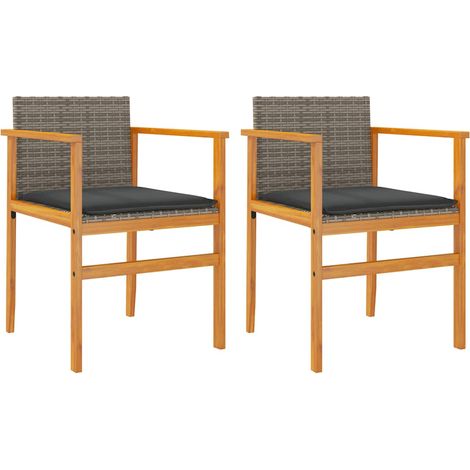 Sedie Giardino con Cuscini 2 pz  Sedute da esterno Grigie Polyrattan Legno Massello (1/4)