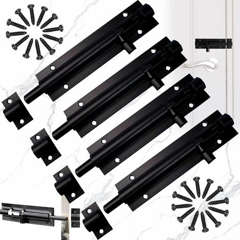 4 Pcs Acier Inoxydable Loquet de Porte Coulissant, Loquet Verrou de Porte Coulissant pour Salle de Bain, Alliage d'Aluminium, avec Vis, pour Portail de Jardin, Cabanon, Wc (Noir) (1/5)