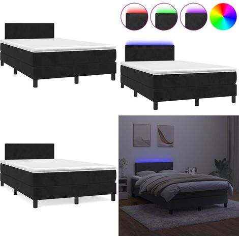 Cama box spring con colchón y LED terciopelo negro 120x190 cm - Cama box spring - Colchón con LED