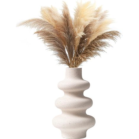 Vase Ceramique Beige, Vase Decoratif Design Arrondie, Nordique Vase Fleurs Séchées, Herbe de Pampa, Bouquet Frais - Vase Aesthetic pour Bureau, Centre de Table, Vitrine & Mariages - L