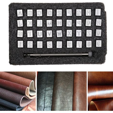 Kit de 36 tampons à lettres et chiffres pour marquage sur cuir, outil de gravure manuelle en acier (6mm) (1/5)