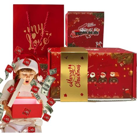 pour l'argent liquide, motif pour Noël, caisses amusantes et créatives pour l'argent aimé, caisses à monnaie festives avec surprise extractible, U (1/5)