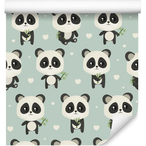 Papel pintado de panda con hojas para salón y dormitorio, 50x1000 cm. (1/5)