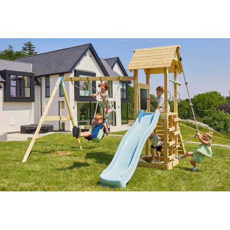 PolarPlay Spielturm Vimmerby aus Holz in GrünKinderschaukel