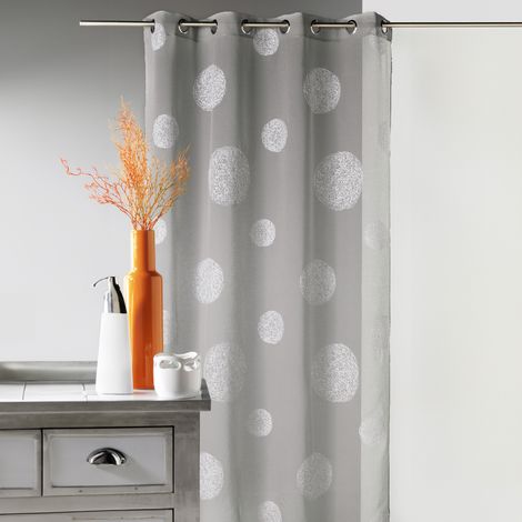 Voilage en Etamine Brodé ronds fils lurex brillants Gris clair 140x240 cm (1/2)