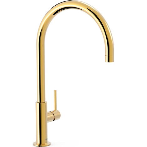TRES 26290401OR STUDY Grifo Monomando XXL Caño Alto con Maneta Lateral para Lavabo Color Oro 24K - ref: 26290401OR