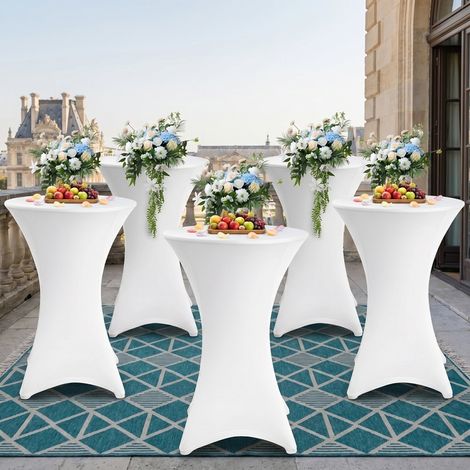 Wolketon Set di 5 coperture protettive Ø70 cm – Per tavoli alti rotondi e tavolini alti Bianco