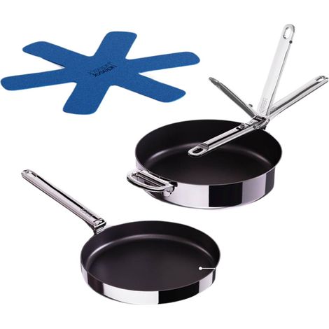 Set deJoseph Joseph Space Steel de 2 Stück, antihaftbeschichteter Edelstahl, vielseitig einsetzbar auf allen Herdarten de, Klappgriffe, platzsparendes Design, Keramikbeschichtung, Farbe: Edelstahl