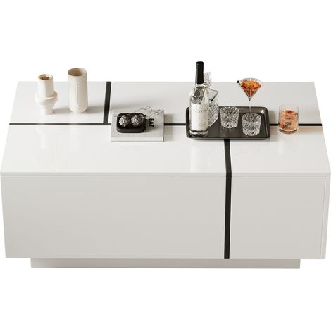 CHICFURN Tavolino da caffè 100x60x40 cm bianco e nero, 4 cassetti, soggiorno moderno (1/5)