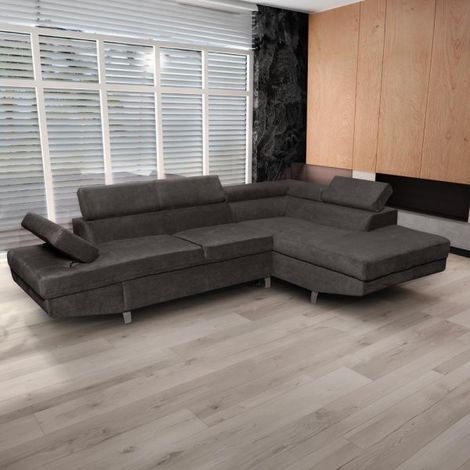 Divano letto angolare Rio con penisola contenitore destra in tessuto grigio scuro 272 cm