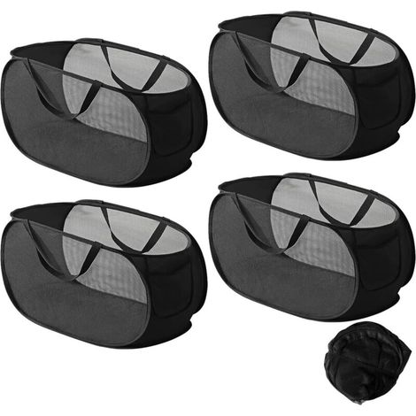 2 Pièces Panniers à Linge Pliable, 36 x 36 x 58 Cm, Pop Up Laundry Basket Hamper, Panier à Linge Pliable Pop-Up, En Maille Filet Avec Poignée, Pour le Changement Des Vêtements - Noir (Noir) (1/5)