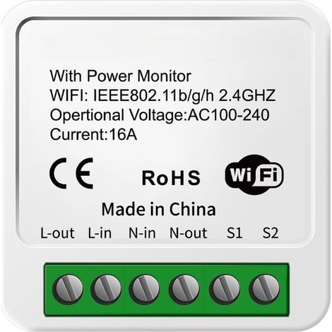 Interruttore collegato a Tuya WiFi 2 vie 16A AC100-240V, home automation, compatibile con Google Home Yandex Alice, controllo mobile app (1/5)
