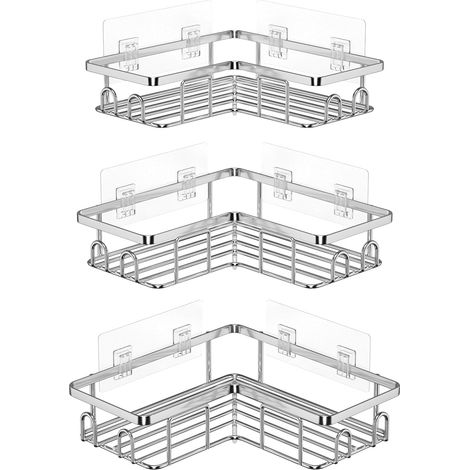 Étagère de Douche sans Percage, Salle Angle de Bain, Rangement pour Nettoyant pour Corps Shampoing ( Argent) (1/5)