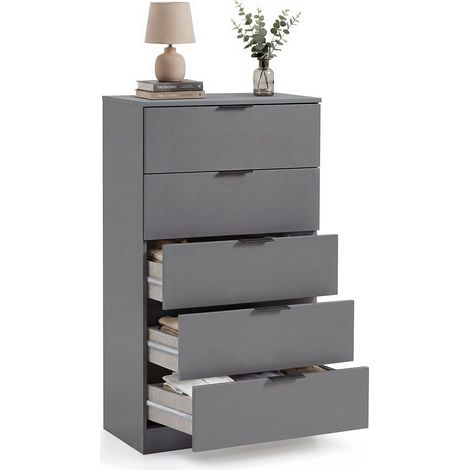 Cómoda alta de 5 cajones 60x110 cm Akari Gris Grafito (ancho) x 110cm (alto) (1/5)