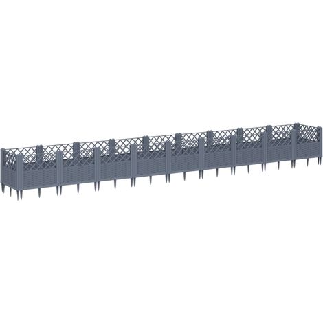 Vassoio per fioriera aiuola rialzata piante fiori terrazza giardino con paletti 363,5 x 43,5 x 43,5 cm PP grigio 020038194