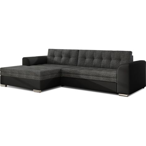 Canapé angle gauche convertible simili noir et tissu gris foncé chinKapitona 270cm (1/5)