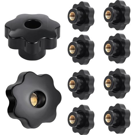 APEX 10 Pcs M12 Étoile Tête Écrous De Serrage Bouton,Bouton de Serrage à Filetage Moleté, Plastique Noir en forme d'étoile Tête (10, M12) (1/5)