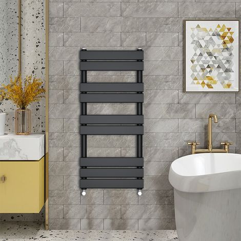 WarmeHaus Minimalist Heated Towel Rail Radiator Bathroom Flat Panel Black 1000 x 450mm (1/3)