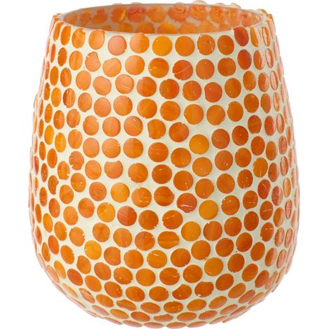 Photophore Mosaïque en Verre "Burl" 12cm Orange (1/4)