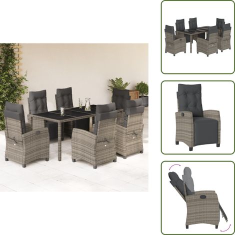Coussin de siège - vidaXL Ensemble à manger de jardin et coussins 7 pcs gris rotin - Coussin de dossier (1/5)