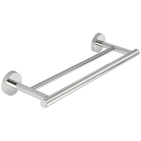 Porte Serviette Salle de Bain Double Barres Porte Serviette Mural en Acier Inoxydable 40 cm, Base Ronde, Finition polie