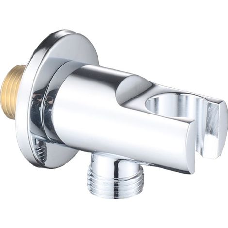 Coude d'alimentation en eau mural avec support pour douchette, raccord de flexible de douche en laiton chromé de 1/2 pouce (1/5)