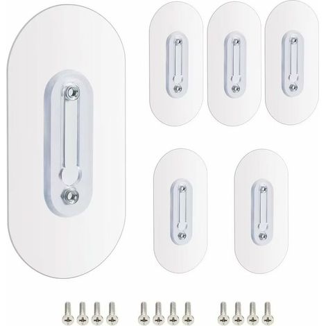 SABIR Lot de 6 crochets à vis adhésifs réglables avec vis pour salle de bain, cuisine, carrelage mural, douche (1/5)