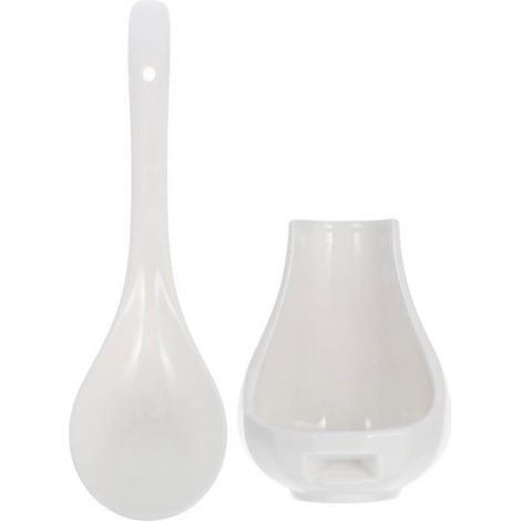 1 Cuillère à soupe, Céramique, Avec repose-cuillère, Blanc, Pour porridge et fruits (1/5)