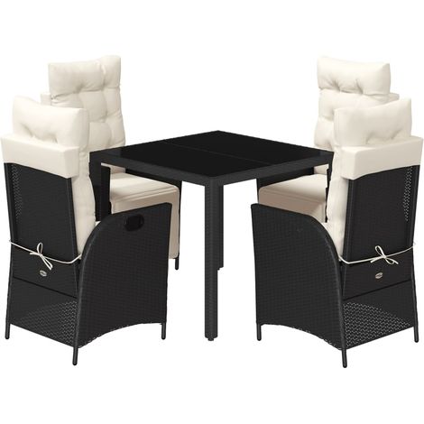 Set da Pranzo da Giardino 5 pz Nero con Cuscini in Polyrattan vidaXL (1/5)