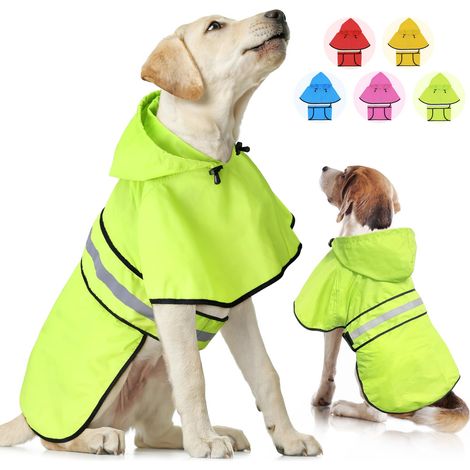 Weesiber Chubasquero réfléchissant pour chiens avec capucha, imperméable, réglable, léger, poncho pour chiens petits, moyens et grands (XL, vert) (1/5)