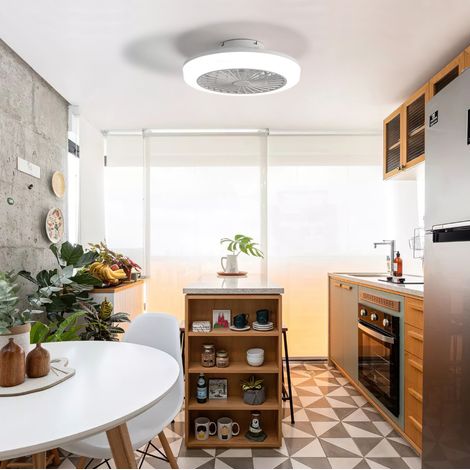Ventilateur de plafond avec éclairage 46 cm ABS blanc, profil bas avec télécommande - CHICFURN (1/5)