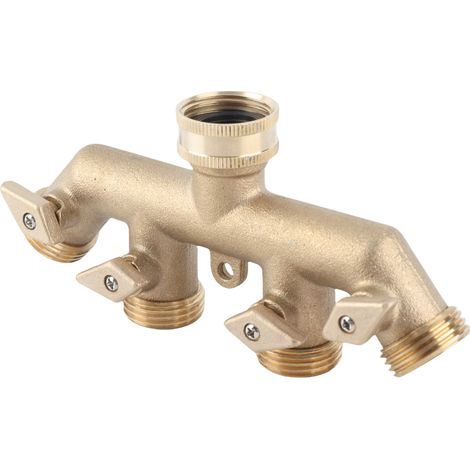 G3/4 Messing 4-Wege-Gartenschlauchverteiler mit Kugelventil, Schlauchadapter und Wasserhahnanschluss (1/5)