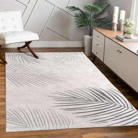 Paco Home Teppich Wohnzimmer Kurzflor Blätter Floral Regenbogen Geometrisch 120x160 cm, Grau 2