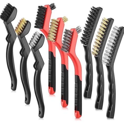 Juego de 9 cepillos de alambre de acero inoxidable para limpiar piezas pequeñas, latón, cobre, acero/nylon contra escoria de soldadura y óxido. (1/5)