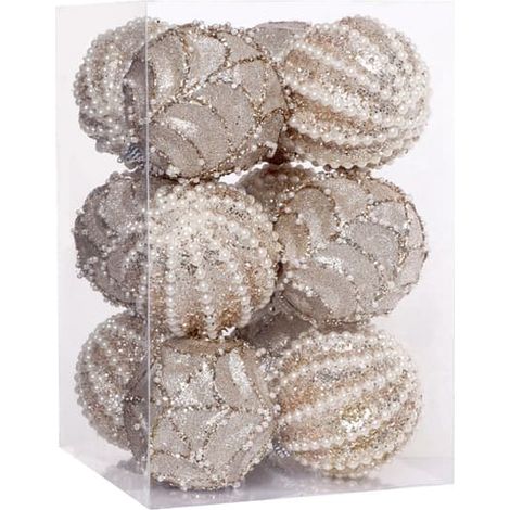 Décorations de Noël : guirlande de perles, boules de Noël en mousse peinte, pendentif pour sapin, 8 cm, 12 pièces (1/4)