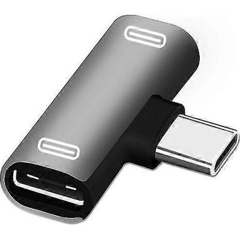 Répartiteur USB-C 2 en 1, connecteur mâle Type C vers double connecteur femelle Type C, chargeur de casque audio - Argenté (1/5)