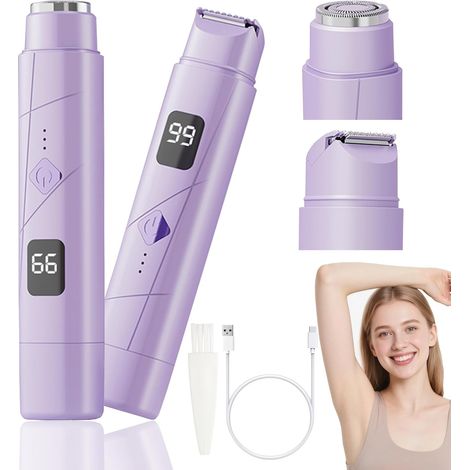 Rasoir électrique 2 en 1 pour femmes - Double tête - Étanche IPX7 - Utilisation sur peau sèche ou humide - Convient pour l'épilation du corps et du visage (1/4)