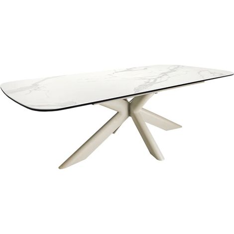 Table basse 130 cm céramique blanc pied croix métal beige - LIVANO