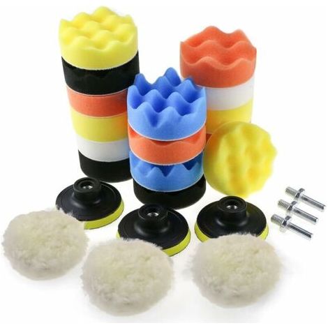 Ahlsen Éponge de polissage de voiture, kit d'éponge de polissage avec adaptateur, ensemble de 25 tampons de polissage en laine pour machines à polir (1/5)