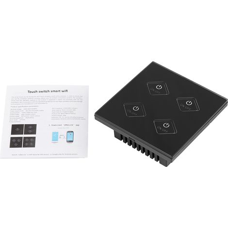 Interrupteur Tactile Sans Fil 4 Voies - Panneau Verre Trempé - Compatible Alexa Google Home - 90-250 V CA - Noir (1/5)