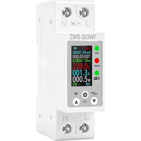 Compteur Electrique WiFi Compteur D'énergie Smart Numérique Compteur d'électricité WiFi 8 en 1 Rail Din AC 80-300V/63A Surchauffe, Surintensité, Surcharge, Retards et Fuites de Courant ZWS-303WF (1/5)