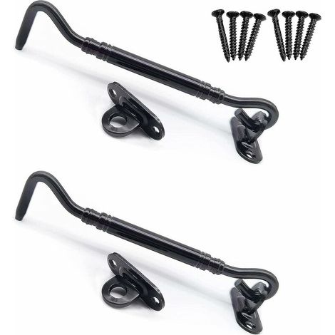 Lot de 2 crochets de porte/fenêtre/cabane en acier inoxydable, pour porte de cabanon, porte de garage ou fenêtre de cabane, couleur 6/noir (1/5)