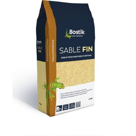 Bostik – Sable à maçonner fin 0,1 à 0,6 mm – Sable lavé et séché 5kg – Pour mortiers et bétons de finition – Sablage à sec ou hydraulique