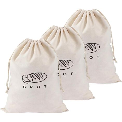 3 sacchetti per il pane, 40 x 30 cm, riutilizzabili, in tessuto monostrato, piega principale, telo per il pane, per conservare il pane (1/5)